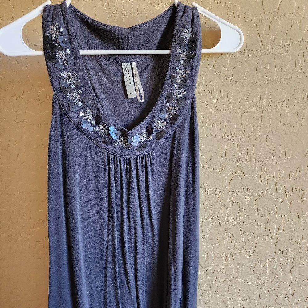 Kische Gray Sequin Beaded Dressy Soft Lightweight LARGE Tank Top Shirt - Picture 6 of 10